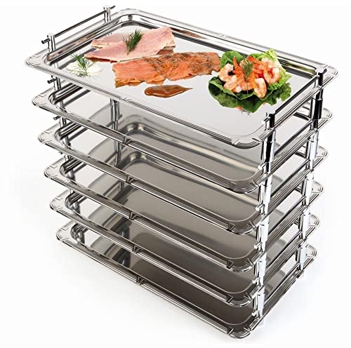 APS GN 1/1 System-Tablett Profi Line, Tablett aus Edelstahl 18/10, stapelbares, verschraubbares Tablett-System, hochglanzpolierter Dekorrand, massive Griffe verchromt, 32,5 x 53 cm, 5,5 cm Höhe