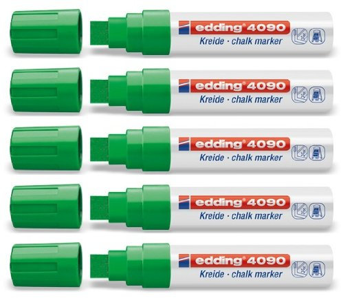 5er Sparpack Fenster/Kreidemarker edding 4090 diverse Faben zur Auswahl (Neon Sortierung) (5er Set, grün)