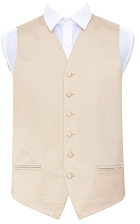 DQT Mens Plain Glossy Satin Classic Waistcoat - Wedding, Business & Formal Suit Vest - Champagne 38 (M)