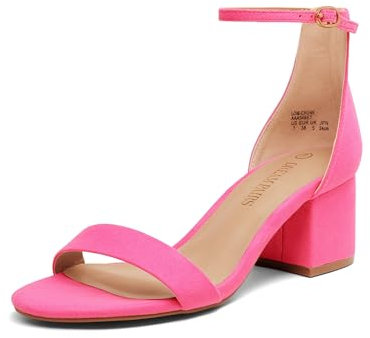 DREAM PAIRS Low-Chunk Sandalias de Tacón Bajo Pump Ante para Mujer Fucsia 40.5 EU/9.5 US