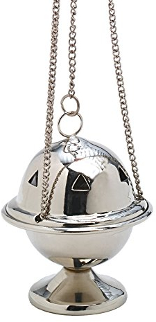 Nklaus Incensario Plateado de latón Cadena 33 cm 8x6,5 cm Quemador Tradicional de Incienso para Altar, rituales o purificación 7529