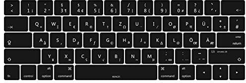 MiNGFi Silikon Deutsche QWERTZ Tastaturschutz für MacBook Pro 13 A1706/A1989/A2159 (2016–2020), Pro 15 A1707/A1990 (2016–2019) US/ANSI Tastaturlayout - Schwarz