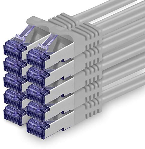 1aTTack.de Cat.7 Netzwerkkabel 0,5m - Grau - 10 Stück - Cat7 Patchkabel (SFTP/PIMF/LSZH) Rohkabel 10 Gb/s mit Rj 45 Stecker Cat.6a - 10 x 0,5 Meter Grau