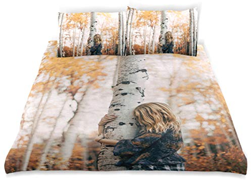 FANTAZIO Bettwäsche-Set für Doppelbetten, Herbstwalde, Birke, 3-teilig, inkl. 2 Kissenbezügen, Standardgröße, Kissenbezug für Kinder und Jugendliche