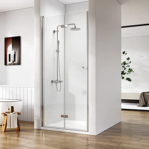 Heilmetz Falttür Duschtür 80 x 185 cm Duschabtrennung 180° Schwingtür Duschwand | Duschkabine aus Klarglas 6mm ESG Sicherheitsglas