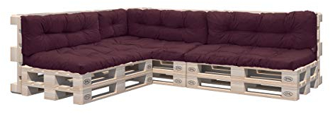 Pillows24 – Palettenkissen – 8-teiliges Set | Palettenauflage für Palettensofa | Sitz- und Rückenkissen für Europaletten | Palettenmöbel Indoor & Outdoor, UV-beständig | Made in EU | Pflaume