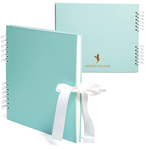 Never Ever Land Scrapbook-Album - 30 x 25 cm Fotoalbum mit 80 glatten 250-g/m²-Seiten - Stabiles Hardcover mit niedlicher Schleife - Perfekt für Baby-, Hochzeits- & Familienfotos – Blau