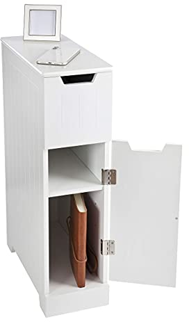 Elegant Brands Ltd SUPER Slim Bathroom Cabinet Storage, Small White Wooden Scandinavian Design