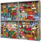 Briefkastenanlage 4 Fach | Postkästen 72x64x10cm groß | verzinkter Stahl schwarz DIN A4 Motiv Funky Town | Briefkasten Set 4 Briefkästen Namensschild, 2 Schlüssel, Montagematerial
