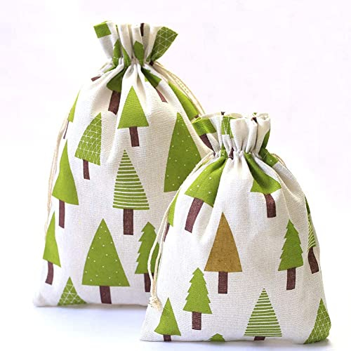HERZWILD säckchen baumwollsäckchen mit Weihnachtsbaum Motive geschenksäckchen (20x30 cm)