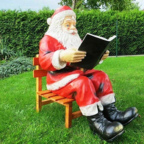 XXL Weihnachtsmann mit Buch+Holzstuhl lebensgross Santa Garten Deko