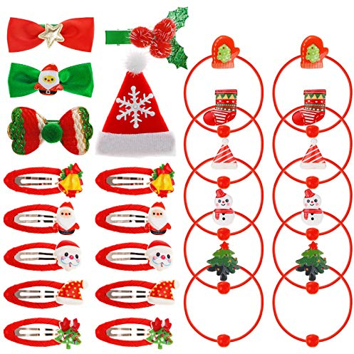 25 Stück Weihnachten Mädchen Haarschmuck Set, Weihnachts Haarspangen Haargummis Mini Haarclips zum Baby Kinder