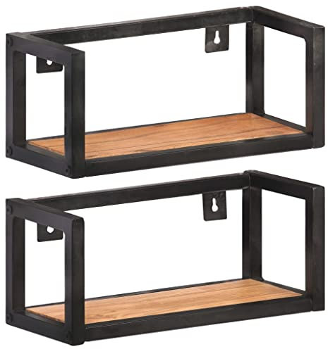 vidaXL 2X Akazienholz Massiv Wandregal Industriestil Bücherregal Schweberegal Wandboard Regalbrett Hängeregal Dekoregal CD DVD Regal 40cm