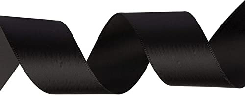 Weddecor Black Double Sided Satin Ribbon Polyester Fabric for Arts and Crafts, Sewing, Bows, Birthday, Clothing, Dresses, Gift Wrapping - Decoration for Wedding, 15mm x 25 Metres