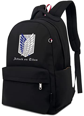 Roffatide Anime Attack on Titan Survey Corps Wings of Liberty Rucksack für Teenager Leichter Schulranzen Bedruckter Tagesrucksack Schwarz