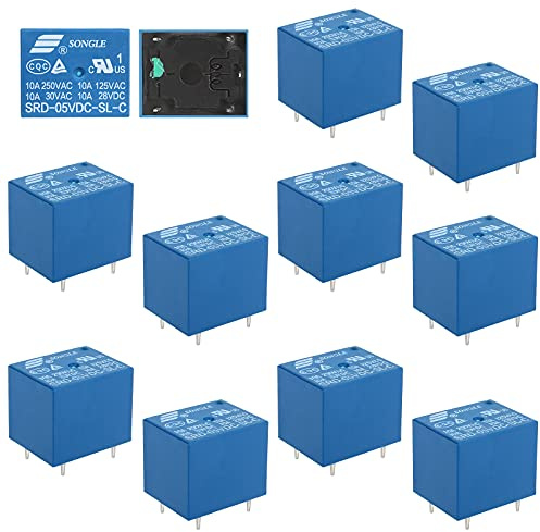 SRD-05VDC-SL-C PC Board 5 Pin Relay With 5V Power Control for Car, Motorcycle, Industrial Control (12 Pieces)