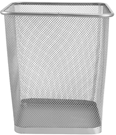Yardwe Stainless Steel Mesh Wastebasket Trash Can Rectangular Open Top Waste Basket Bin for Home Office Kitchen (Silver)