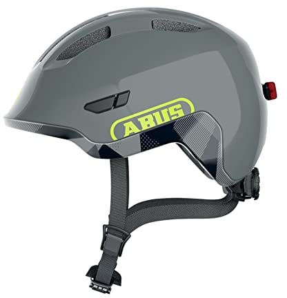 ABUS Kinderhelm Smiley 3.0 ACE LED - Fahrradhelm mit Licht - tiefe Passform & Platz für einen Zopf - für Mädchen und Jungs - Grau (shiny grey), Größe M (50-55 cm)