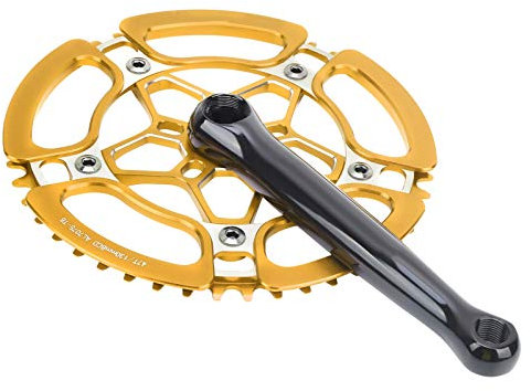 Oreilet Mountainbike Kurbelgarnitur, Single Speed Kurbelgarnitur Kurbelarm Kurbelgarnitur mit wunderschöner Form zum Radfahren(Gold)