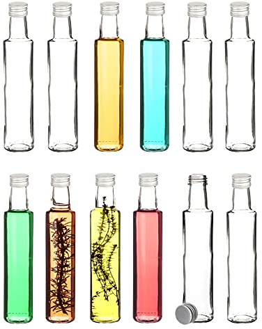 BigDean 6x Glasflaschen 250ml rund mit Schraubverschluss - Kleine Flaschen zum Befüllen - Made in Germany - Likörflaschen, Ölflaschen, Schnapsflaschen - ideal für Likör, Säfte, Sirup