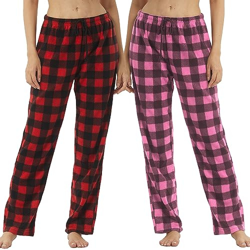 YUSHOW Lot de 1 à 2 Pantalon de Pyjama Femme en Polaire Hiver à Carreaux Bas de Pyjama Chaud Doux et Confortable