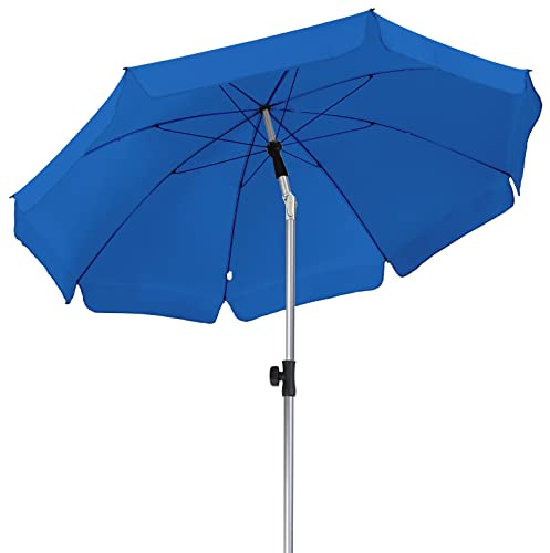 LIFERUN 2x2m Garden Parasol with Tilting Function & 8 Steel Ribs, Base Not Included, UV50+ Sun Protection Market Umbrella, Patio Shade for Outdoor Dining, Balcony & Terrace, Blue
