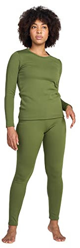 LAPASA Damen Innenfleece Thermounterwäsche Set, Thermooberteil & Thermohose Leggings Funktionsunterwäsche Sets, L44 Grün, 300 Extra warm, S