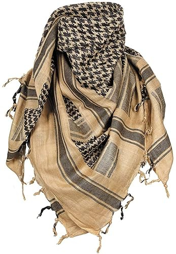 Großer Shemagh-Schal, arabischer Militär, taktischer Wüstenschal, Pali-Tuch 110 x 110 cm, 100% Baumwolle, für Männer und Frauen (khaki/schwarz)