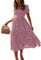 Colisha Womens Short Puff Sleeve Square Neck Floral Midi Dresses Flared Flowy Chiffon Maxi Dress Summer Beach Holiday Sundress L Pink