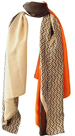 PB Pietro Baldini Elegante Damen Schals Pashmina Schals mit geometrieschem Designs für Freizeit Abendkleid Hochzeit Freizeit - 90 x 180 - Grau Orange