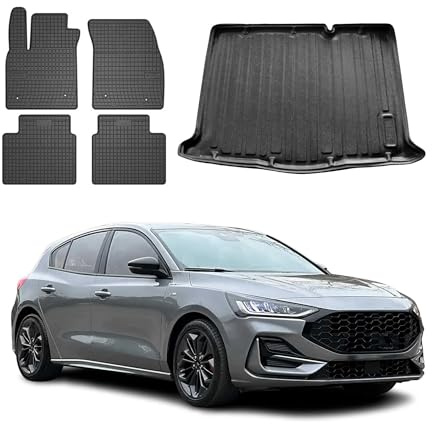 OMAC Fußmatten & Kofferraumwanne Set kompatibel mit Ford Focus Schrägheck 2019-2025 Fünftürer 5X