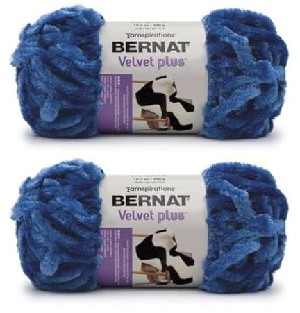 Bernat Velvet Plus 2 Pack of 300g/10.5oz-Polyester-6 Super Bulky-Knitting/Crochet Yarn, Blazer Blue
