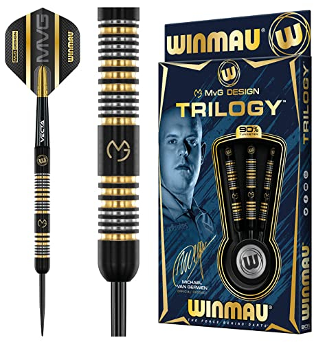 WINMAU Michael Van Gerwen MvG Trilogy 21.5 Gramm Profi Stahlspitze Wolfram Dartpfeile mit Flüge und Stiele (Wellen)