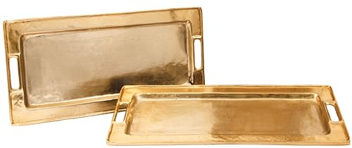 Decorative Gold Trays by Objet D’Art, Beaufort Rectangular Bar Tray for Living Room, Ottoman and Coffee Table, Set of 2 Trays for Candles, Liquor, and Centerpieces