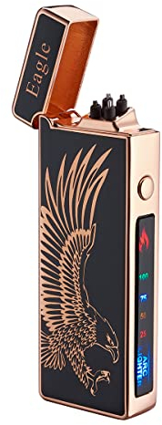 Elektrisches Feuerzeug Geschenk, Batterieanzeige USB-Feuerzeug Plasma Wiederaufladbare Winddicht & Flamme, Dual Bogen mit Batterieanzeige für Kerzen/Grill (Adler)