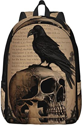 FYCFSLMY Der Shining Overlook Hotelrucksack mit verstellbaren Trägern, geeignet für Reisen und Picknicks, Edgar Allan Poe the Raven Skull2, Medium, Classic