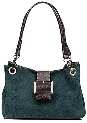 FIRENZE ARTEGIANI. Aicurzio Schultertasche Damen Echtleder Dollar Wildleder 28x10x16cm Farbe: petrol, Petrolblau, Utility