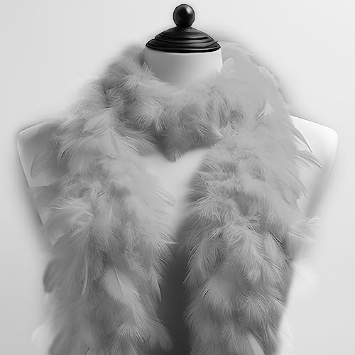 Federboa Feder-Schal, ca. 180 cm Länge Hergestellt aus echten gefärbten Federn - Perfektes Kostüm-Accessoire, Charleston, 20er Jahre, Flapper, Karneval, Mottoparty, Basteln, Deko (Silberfarben)