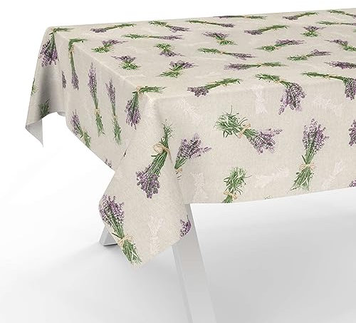 Tischdecke aus Stoff Textil abwaschbar Tischwäsche Tischtuch Baumwolle Polyester Lavendel Beige 240x140cm In-/Outdoor Tischdecke