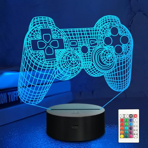 CooPark 3D Gamepad Illusion Lamp, Controller Night Light with Remote Control Touch 16 Color Changing Desk Lamps Kids Room Decor Best Festival Birthday Gifts