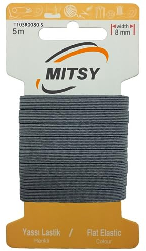 MITSY Reißfeste Gummiband Gummibänder zum Nähen Breit 8 mm 5 m Grau Stark Gummilitze für Hosengummi Haushalt DIY Handwerk Stoffe zum Nahen