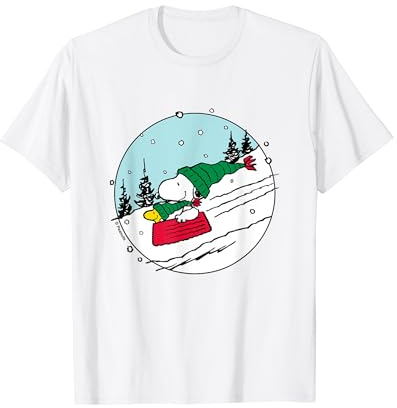 Peanuts Schlitten Snoopy Woodstock T-Shirt