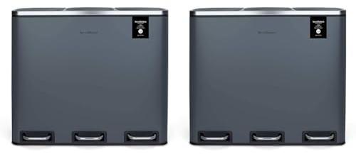 Les Collectors N°984 Papelera de Clasificación Con Pedal Dark Grey, Capacidad 60L, Resistente, Cocina, Separador De Residuos 2 Bandejas, Cubo Interior Extraíble, Reciclaje, Clasificación Selectiva