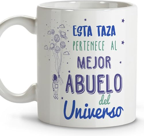 LolaPix Mejor abuelo. Tazas desayuno. Regalo abuelo. Regalos para abuelos. Taza cerámica 330 ml.