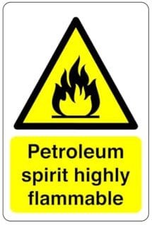 Safety First Display LTD Petroleum spirit highly flammable sign - High tack self-adhesive sticker (150mm x 100mm) Viewing Distance within 3m.