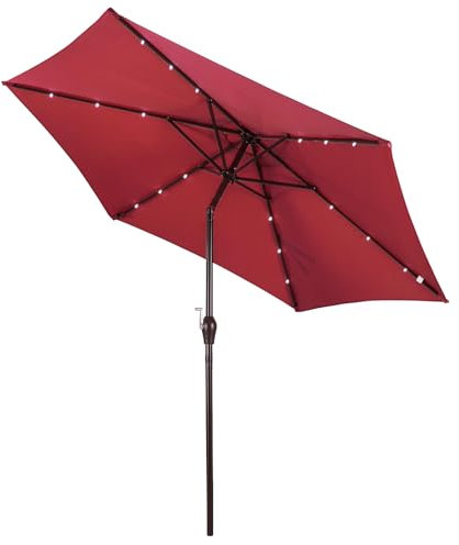 RELAX4LIFE Ombrellone da Giardino 3m/2,7m/2,3m con Luci LED, Ombrellone da Esterno per Protezione Solare, Ombrellone Parasole per Terrazza, Balcone, Spiaggia (Bordeaux-2,7M)