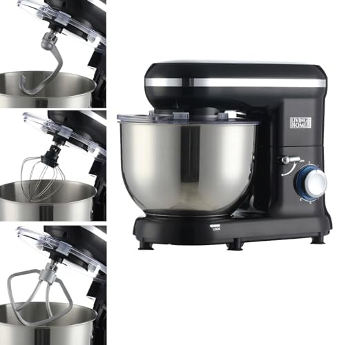Warmiehomy 1400W Stand Food Mixer for Baking, 5.5L Electric Kitchen Dough Cake Mixer with Stainless Steel Bowl, Beater, Dough Hook, Whisk for Baking, Black