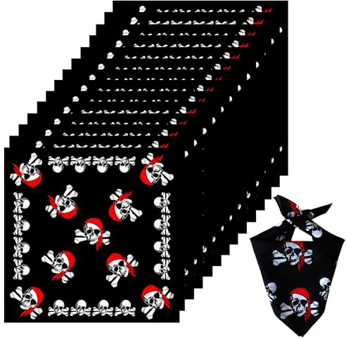 FENGQQKJ Pirat Bandana Totenkopf Halstuch Schwarz Kopftuch Kapitän Stirnband Mit Doppelseitigem Motiv Taschentuch 15 Stück für Party Gefallen Thema