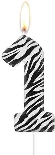 mciskin Zebra Birthday Candles, Zebra Number 1 Candles, Girls Boys 1st Birthday Decorations,Black White Stripes Print Candles for Cake, Jungle Animal Themed Party Decorations Supplies for Birthday