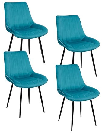 Baroni Home Lot de 4 chaises Modernes avec revêtement en Velours et Pieds en Acier Noir, Fauteuil de Salon, Chambre à Coucher, Salle à Manger, 53 x 86 x 44 cm Bleu pétrole